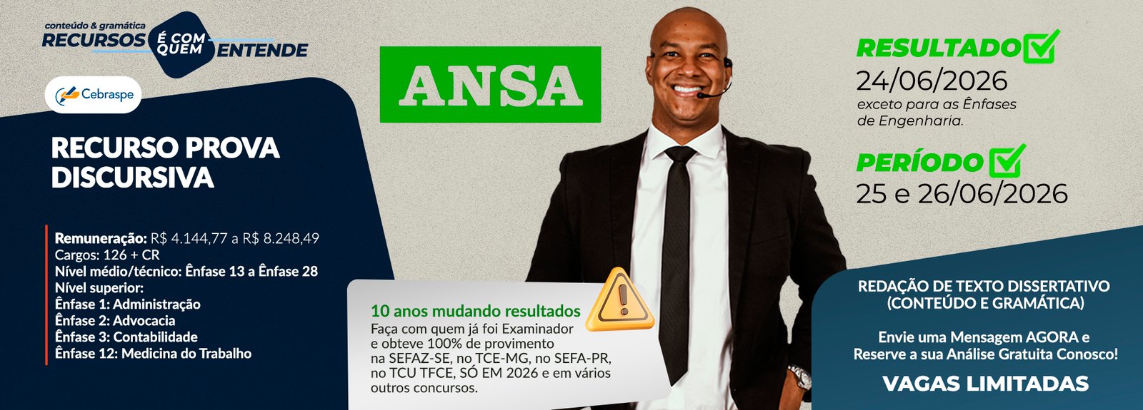 A publicação do resultado preliminar do concurso da Araucária Nitrogenados S.A. está chegando. Não mude de posição na classificação geral por conta de décimos que poderiam ser recuperados. Deixe a elaboração do seu recurso redação Cebraspe ANSA com quem realmente entende do assunto.