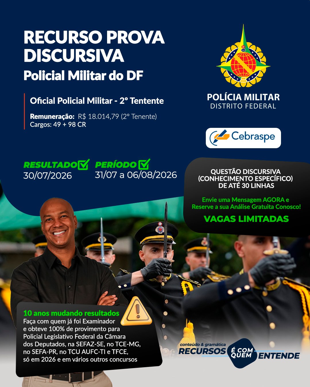 Elaboração de recurso da prova discursiva da PMDF (Polícia Militar do Distrito Federal), organizado pela banca Cebraspe, em 2025/2026, contemplando os aspectos de conteúdo e forma, para o cargo de OFICIAL POLICIAL MILITAR – 2º TENENTE.