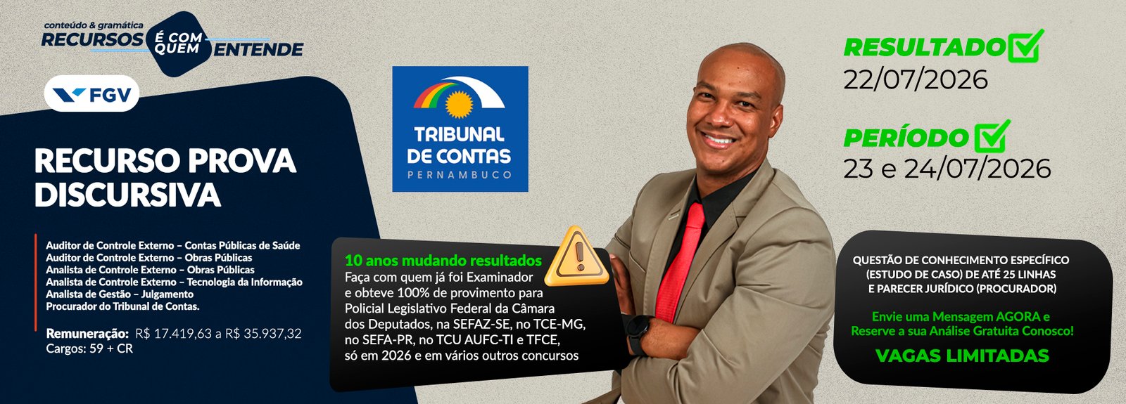 Recurso Discursiva TCE-PE (FGV) | Análise Gratuita e Vagas Limitadas