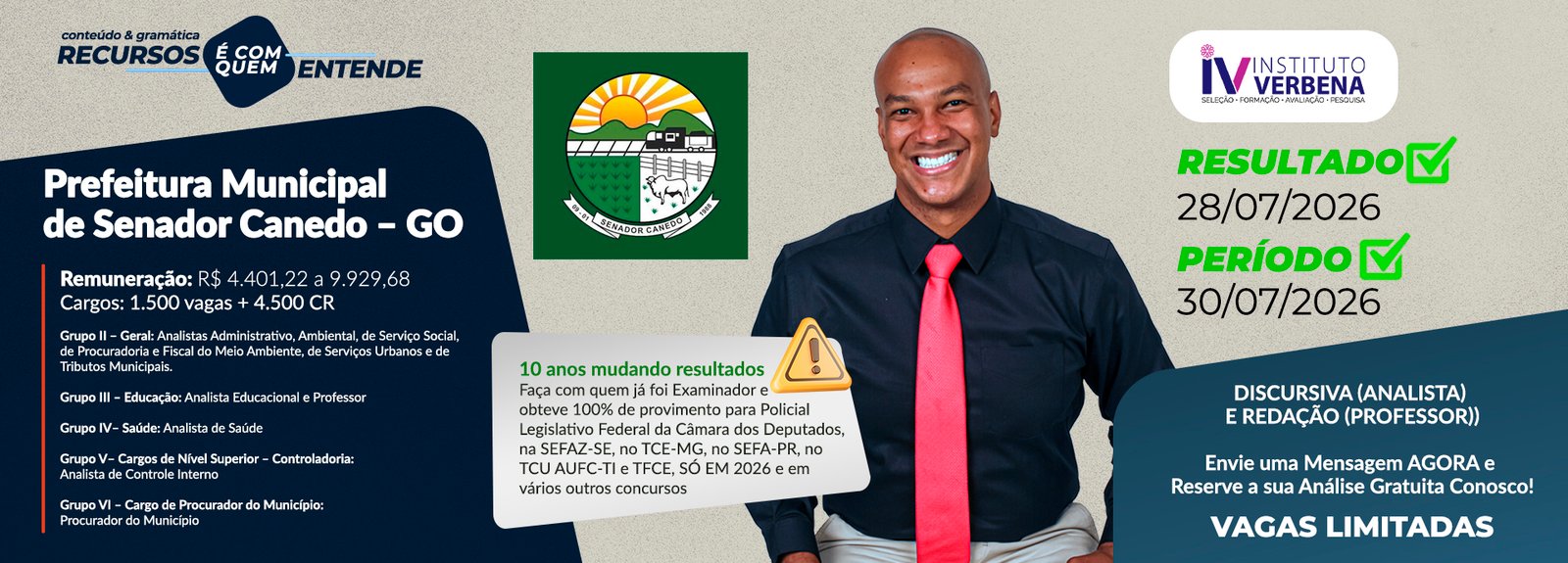 resultado Verbena Senador Canedo;eliminados concurso Senador Canedo;resultado prova discursiva Senador Canedo;resultado redação Senador Canedo;recurso discursiva Instituto Verbena;prova de redação Professor Senador Canedo;concurso Prefeitura de Senador Canedo 2026.