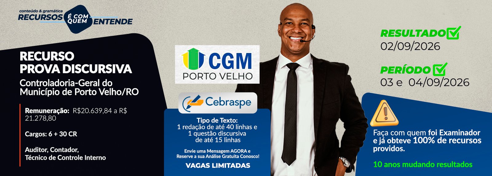 Garanta pontos vitais no concurso da CGM Porto Velho com recurso técnico individualizado contra o Cebraspe. Análise preliminar gratuita. Vagas limitadas!